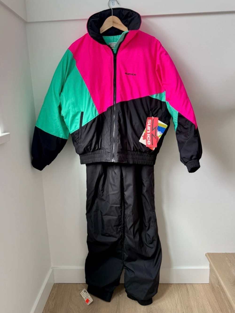 Vintage 90s SUNICE Neon Ski Suit Two-Piece Jacket & Pants Set NWT Deadstock
